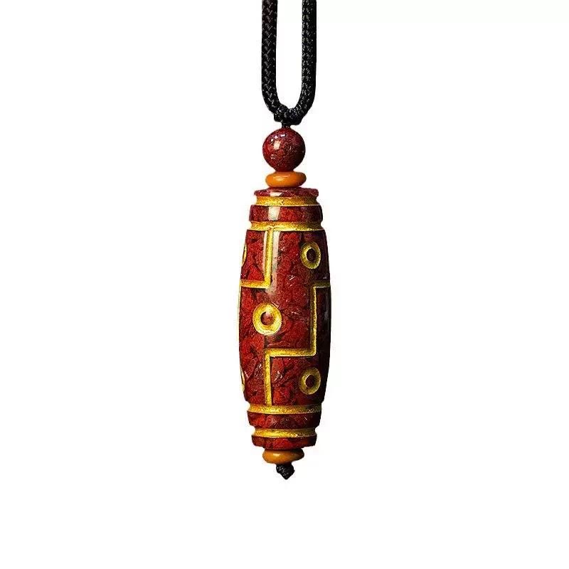 Fortune Jewel Cinnabar Nine-eye Dzi Bead Blessing Necklace Pendant