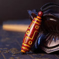 Fortune Jewel Cinnabar Nine-eye Dzi Bead Blessing Necklace Pendant