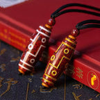 Fortune Jewel Cinnabar Nine-eye Dzi Bead Blessing Necklace Pendant