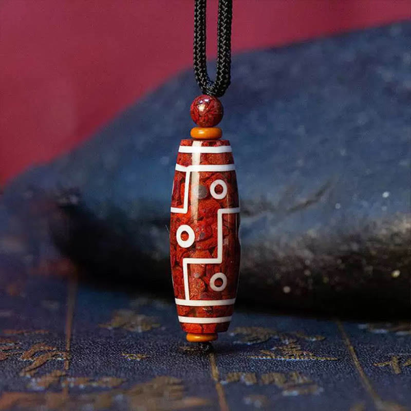 Fortune Jewel Cinnabar Nine-eye Dzi Bead Blessing Necklace Pendant