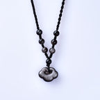 Fortune Jewel Natural Silver Sheen Obsidian Auspicious Clouds Protection Soothing Necklace Pendant