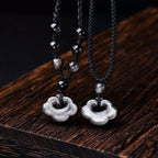 Fortune Jewel Natural Silver Sheen Obsidian Auspicious Clouds Protection Soothing Necklace Pendant