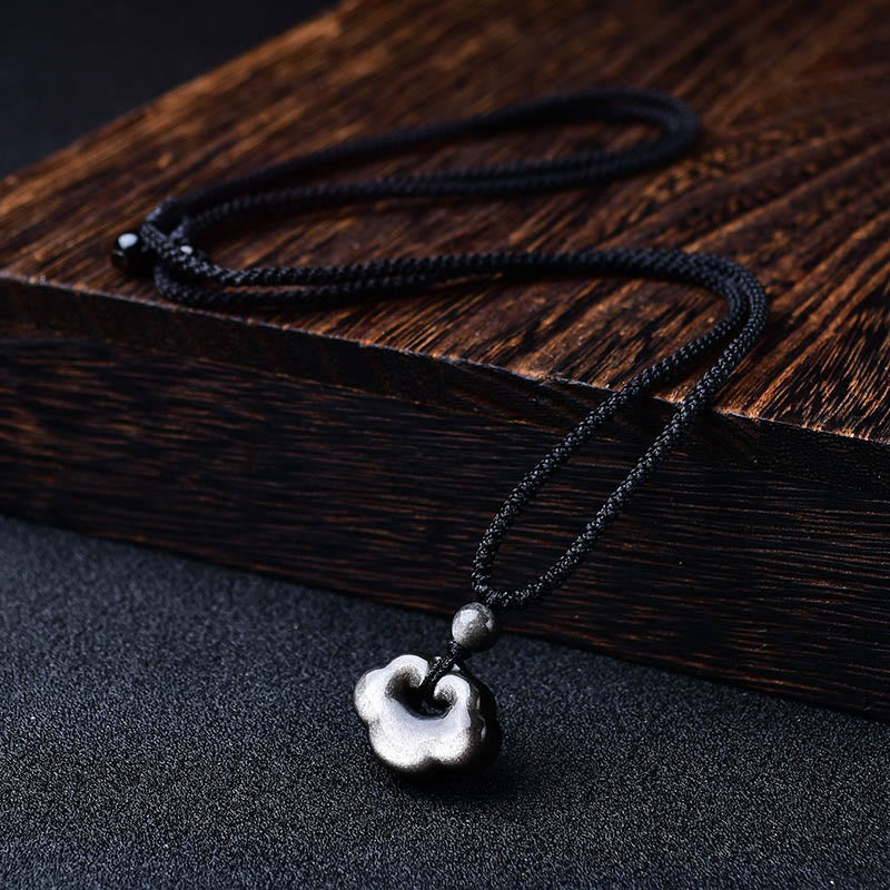 Fortune Jewel Natural Silver Sheen Obsidian Auspicious Clouds Protection Soothing Necklace Pendant