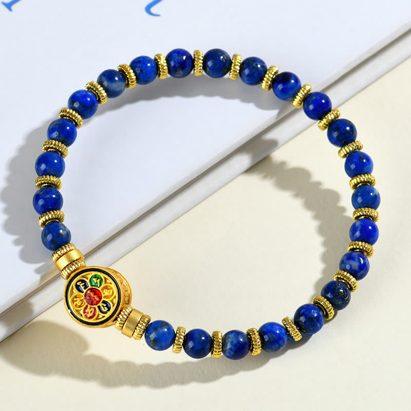 Fortune Jewel Natural Lazurite Om Mani Padme Hum Bead Balance Bracelet