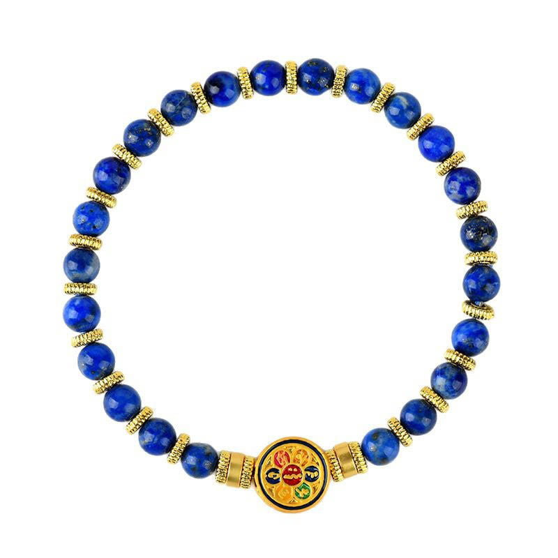 Fortune Jewel Natural Lazurite Om Mani Padme Hum Bead Balance Bracelet