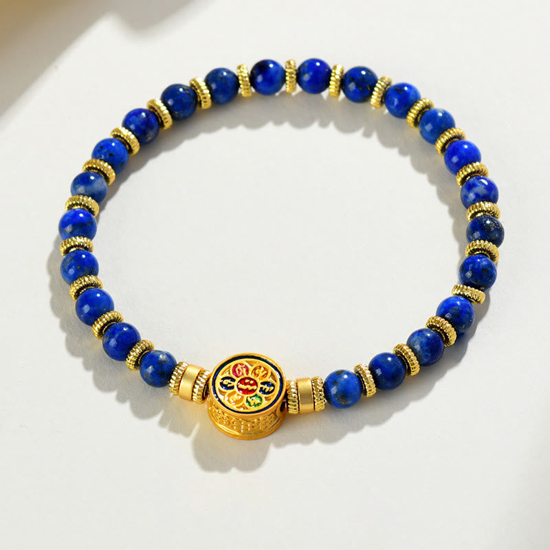 Fortune Jewel Natural Lazurite Om Mani Padme Hum Bead Balance Bracelet