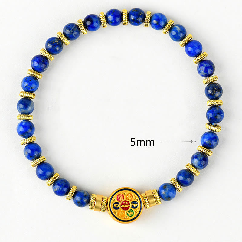 Fortune Jewel Natural Lazurite Om Mani Padme Hum Bead Balance Bracelet