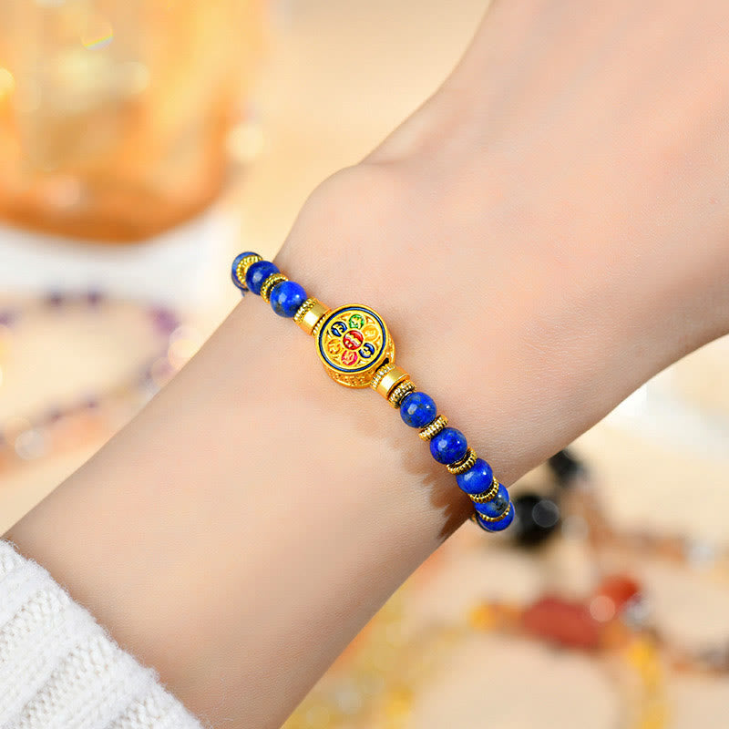 Fortune Jewel Natural Lazurite Om Mani Padme Hum Bead Balance Bracelet