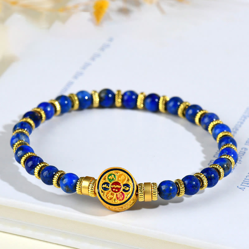 Fortune Jewel Natural Lazurite Om Mani Padme Hum Bead Balance Bracelet