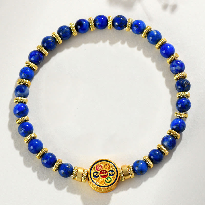 Fortune Jewel Natural Lazurite Om Mani Padme Hum Bead Balance Bracelet