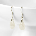 Fortune Jewel 925 Sterling Silver Jade Water Drop Pattern Luck Prosperity Dangle Earrings