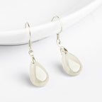 Fortune Jewel 925 Sterling Silver Jade Water Drop Pattern Luck Prosperity Dangle Earrings