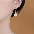 Fortune Jewel 925 Sterling Silver Jade Water Drop Pattern Luck Prosperity Dangle Earrings