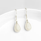 Fortune Jewel 925 Sterling Silver Jade Water Drop Pattern Luck Prosperity Dangle Earrings