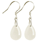 Fortune Jewel 925 Sterling Silver Jade Water Drop Pattern Luck Prosperity Dangle Earrings