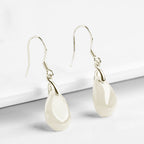 Fortune Jewel 925 Sterling Silver Jade Water Drop Pattern Luck Prosperity Dangle Earrings