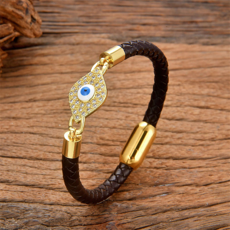 Fortune Jewel Evil Eye Protection Leather Metal Buckle Bracelet