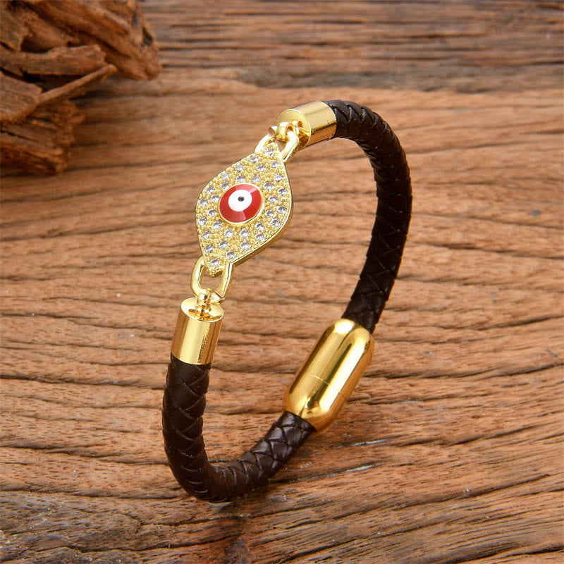 Fortune Jewel Evil Eye Protection Leather Metal Buckle Bracelet