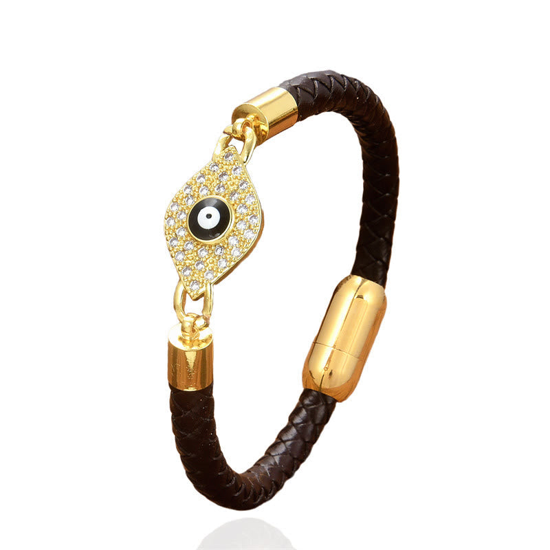 Fortune Jewel Evil Eye Protection Leather Metal Buckle Bracelet