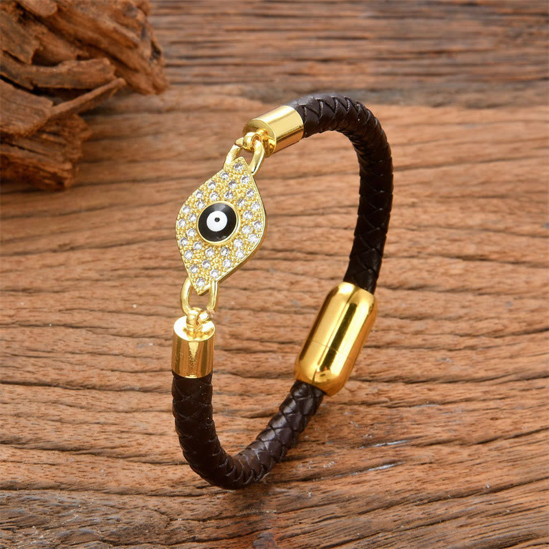 Fortune Jewel Evil Eye Protection Leather Metal Buckle Bracelet
