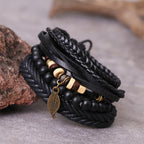 Fortune Jewel Leaf Multi-layer Twisted Leather Resin Beads Courage Bracelet Set