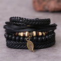Fortune Jewel Leaf Multi-layer Twisted Leather Resin Beads Courage Bracelet Set