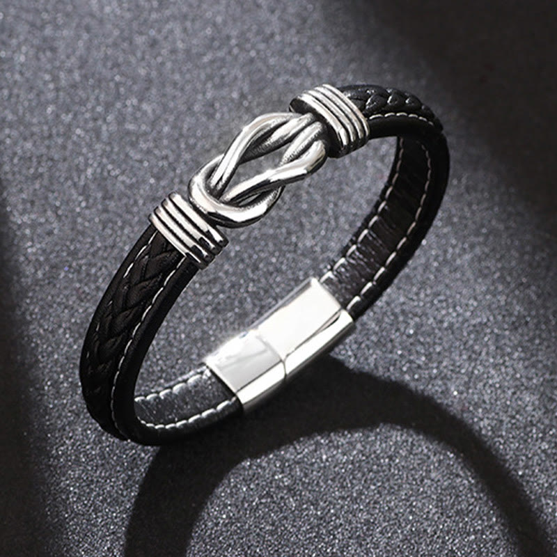 Fortune Jewel Fashion Titanium Steel Leather Strengthen Bracelet