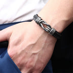 Fortune Jewel Fashion Titanium Steel Leather Strengthen Bracelet