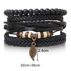 Fortune Jewel Leaf Multi-layer Twisted Leather Resin Beads Courage Bracelet Set