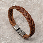Fortune Jewel Vintage Leather Braided Buckle Strength Bracelet