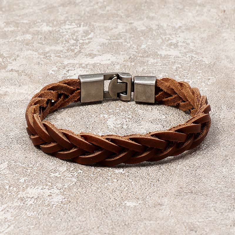 Fortune Jewel Vintage Leather Braided Buckle Strength Bracelet