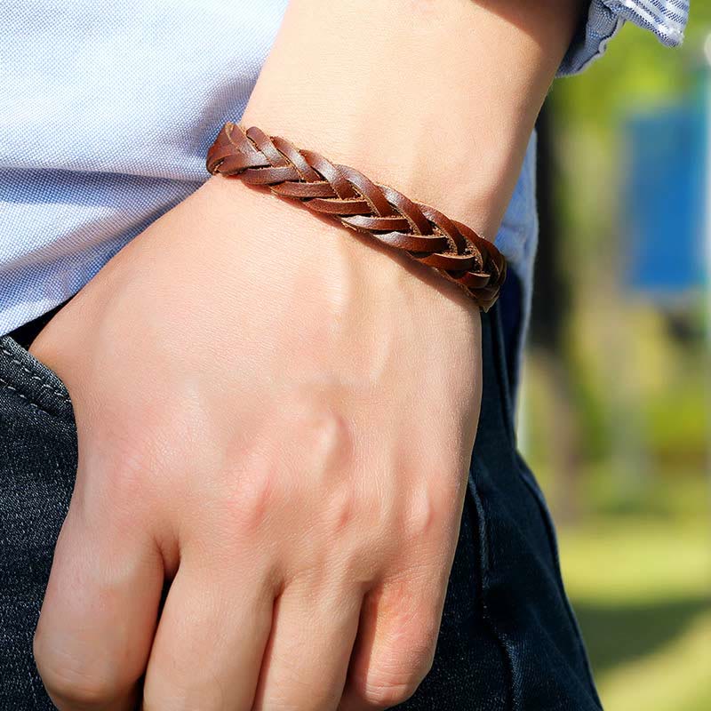 Fortune Jewel Vintage Leather Braided Buckle Strength Bracelet