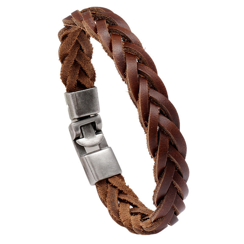 Fortune Jewel Vintage Leather Braided Buckle Strength Bracelet