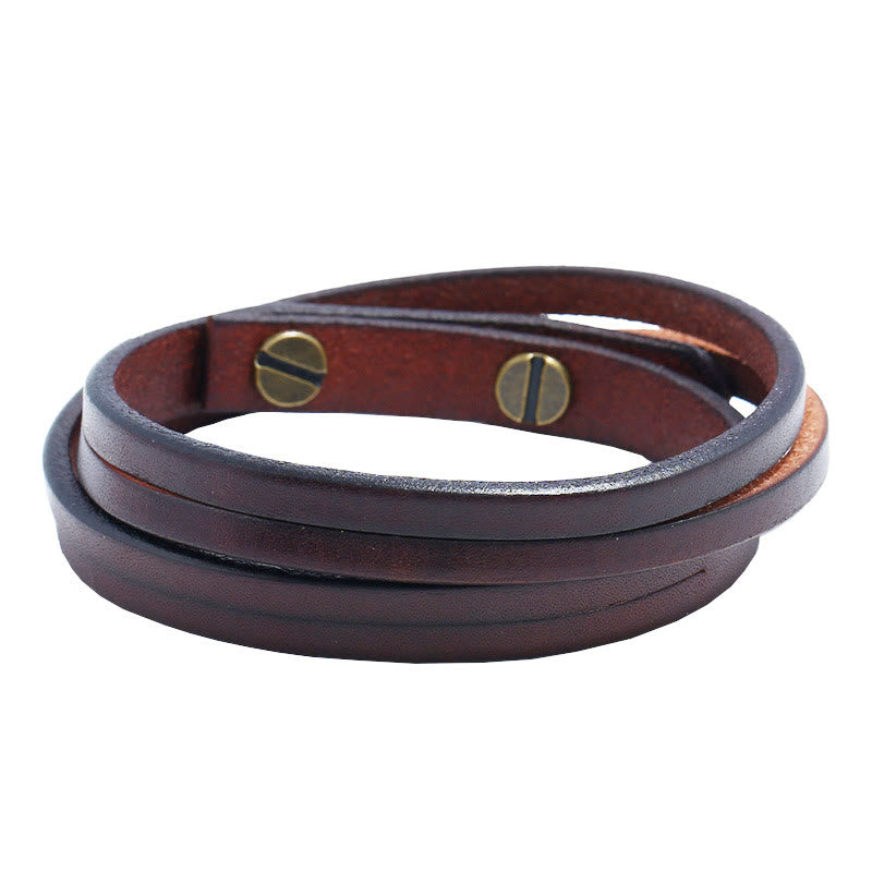 Fortune Jewel Vintage Multi-layer Leather Strength Buckle Bracelet