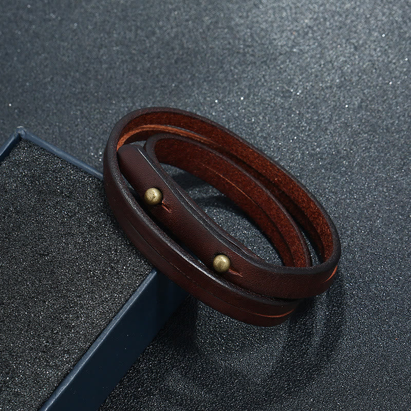 Fortune Jewel Vintage Multi-layer Leather Strength Buckle Bracelet
