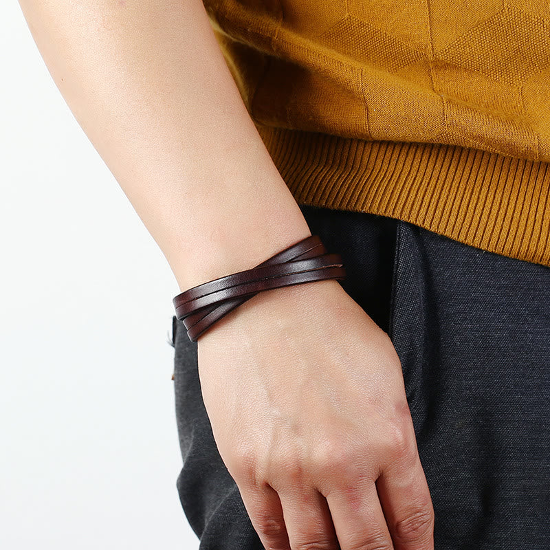 Fortune Jewel Vintage Multi-layer Leather Strength Buckle Bracelet