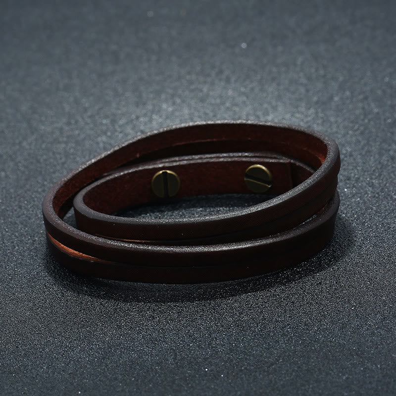 Fortune Jewel Vintage Multi-layer Leather Strength Buckle Bracelet