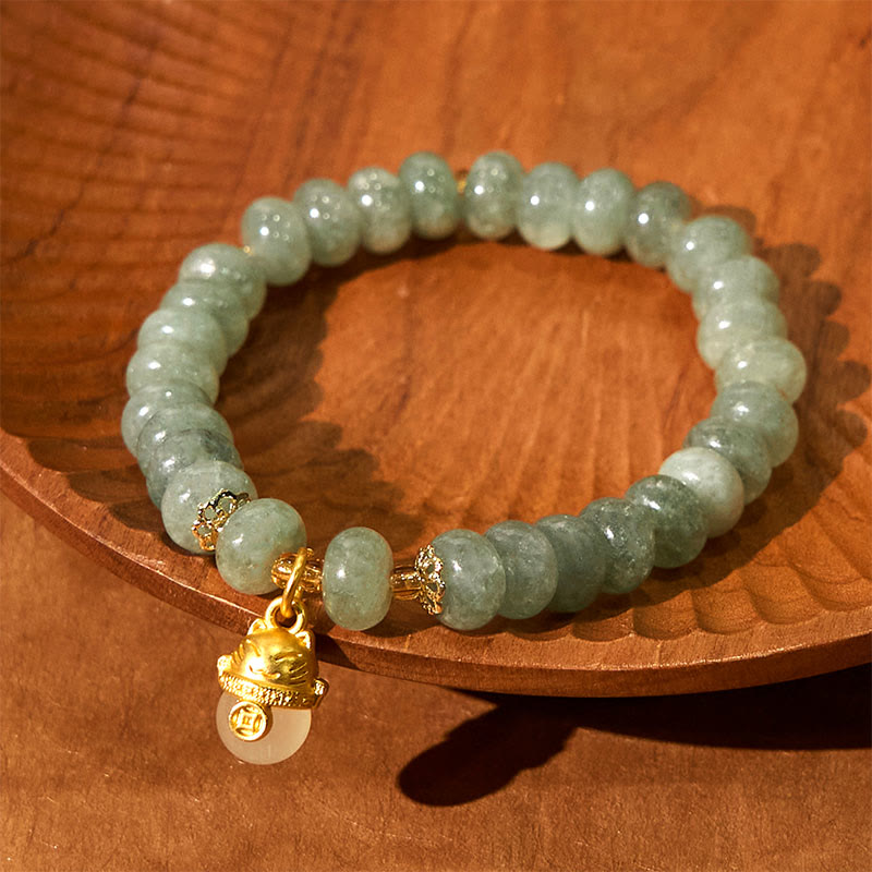 Fortune Jewel Strawberry Quartz Cyan Jade Lucky Cat Beads Healing Bracelet