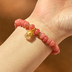 Fortune Jewel Strawberry Quartz Cyan Jade Lucky Cat Beads Healing Bracelet