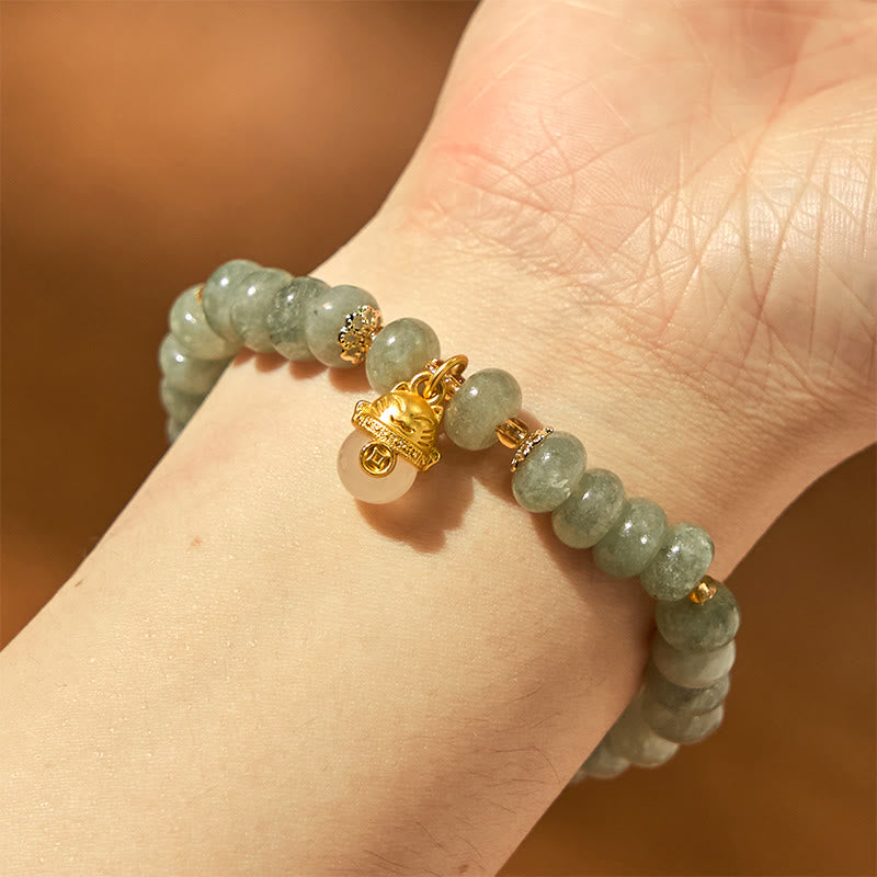 Fortune Jewel Strawberry Quartz Cyan Jade Lucky Cat Beads Healing Bracelet