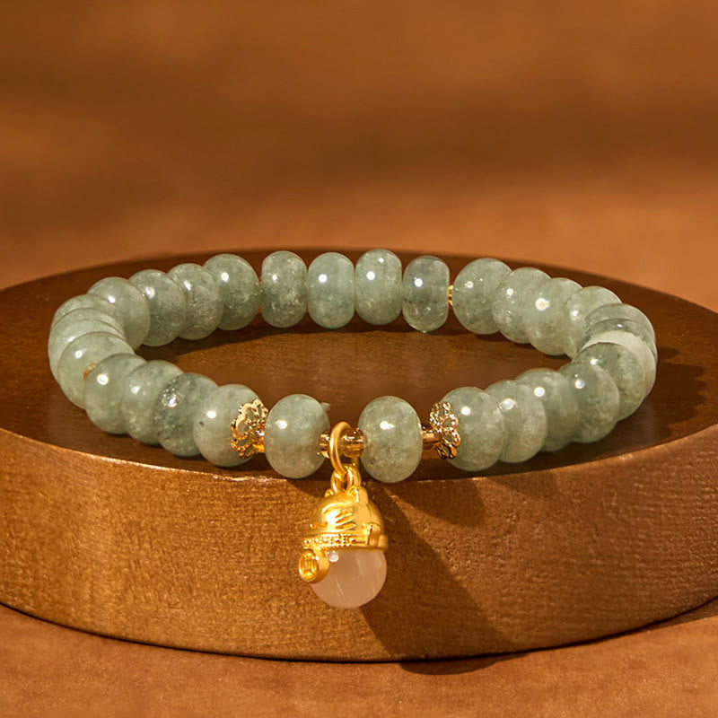Fortune Jewel Strawberry Quartz Cyan Jade Lucky Cat Beads Healing Bracelet