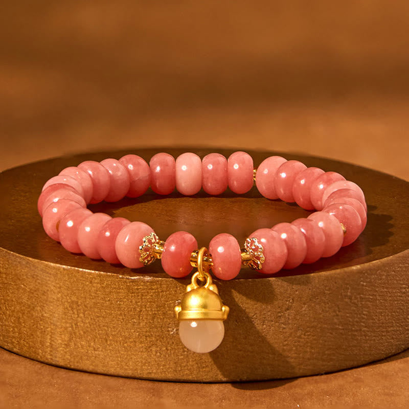 Fortune Jewel Strawberry Quartz Cyan Jade Lucky Cat Beads Healing Bracelet