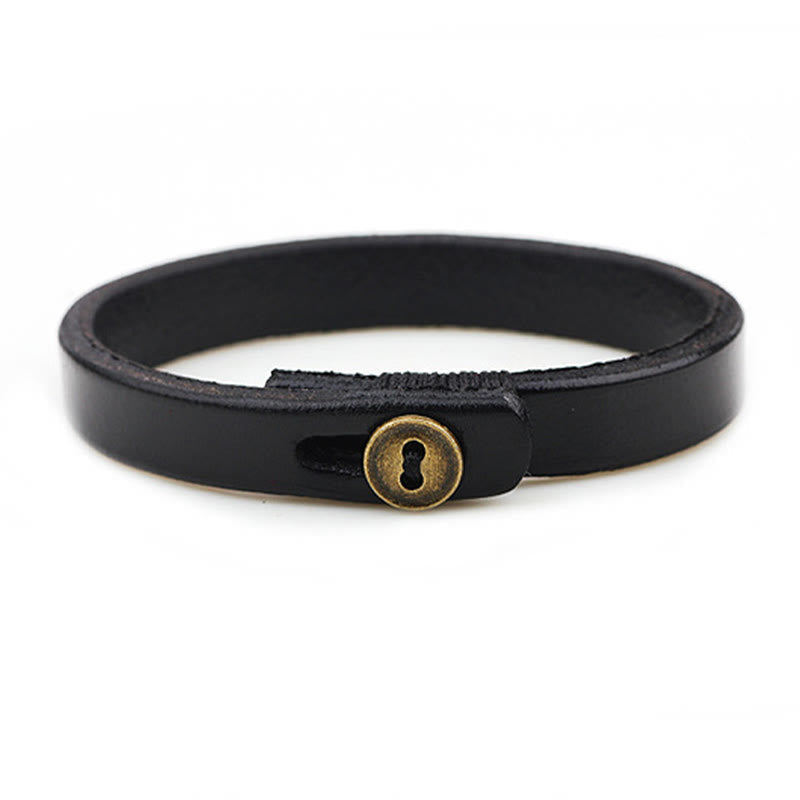 Fortune Jewel Vintage Plain Leather Button Buckle Confidence Bracelet