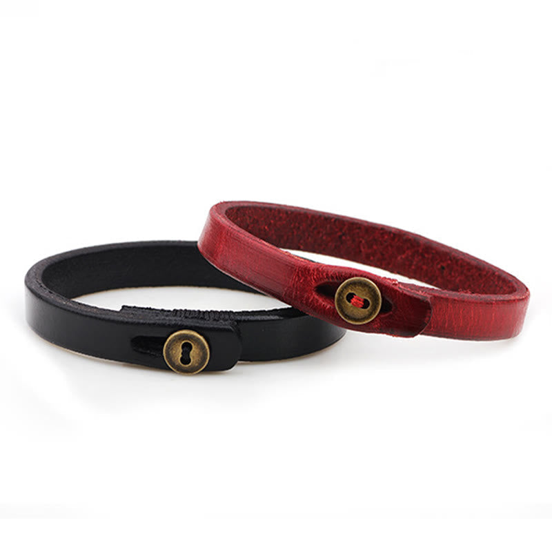 Fortune Jewel Vintage Plain Leather Button Buckle Confidence Bracelet
