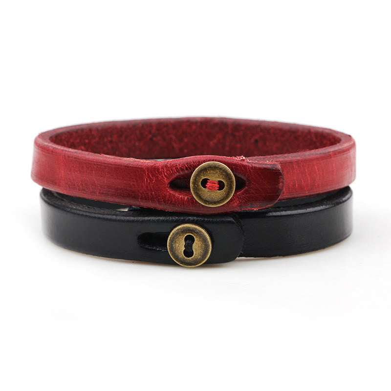 Fortune Jewel Vintage Plain Leather Button Buckle Confidence Bracelet