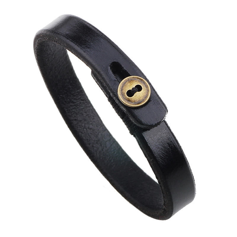 Fortune Jewel Vintage Plain Leather Button Buckle Confidence Bracelet