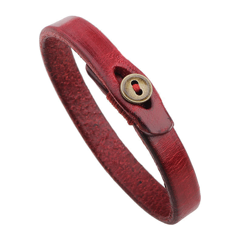Fortune Jewel Vintage Plain Leather Button Buckle Confidence Bracelet
