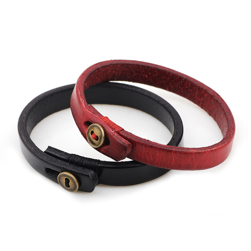 Fortune Jewel Vintage Plain Leather Button Buckle Confidence Bracelet
