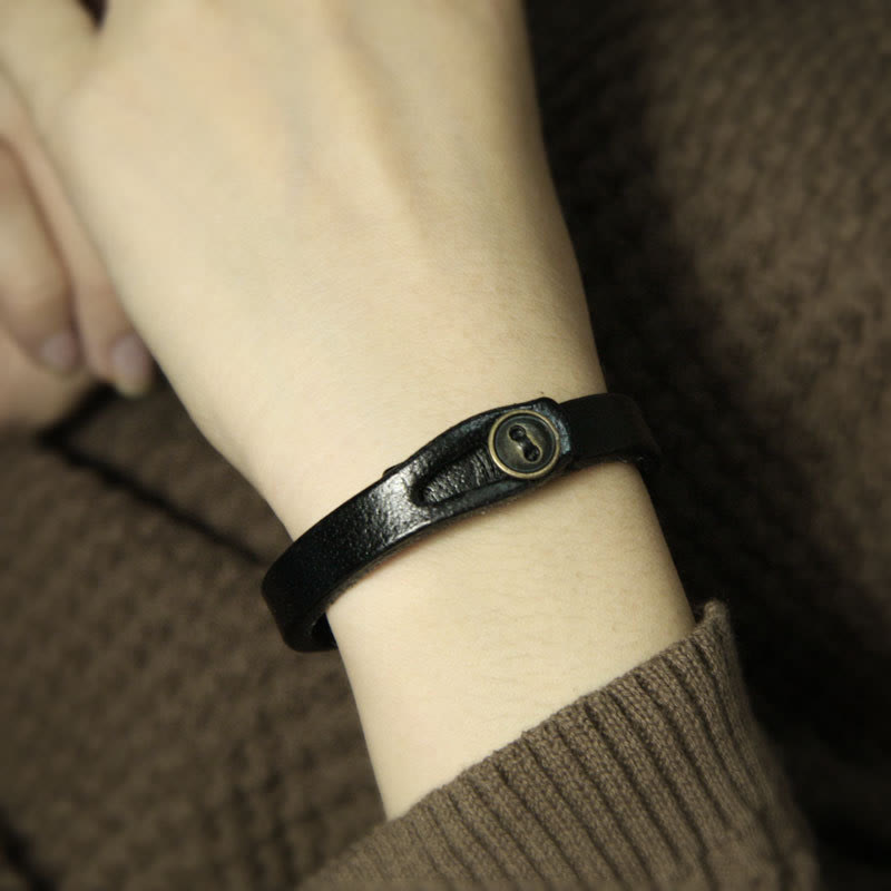 Fortune Jewel Vintage Plain Leather Button Buckle Confidence Bracelet