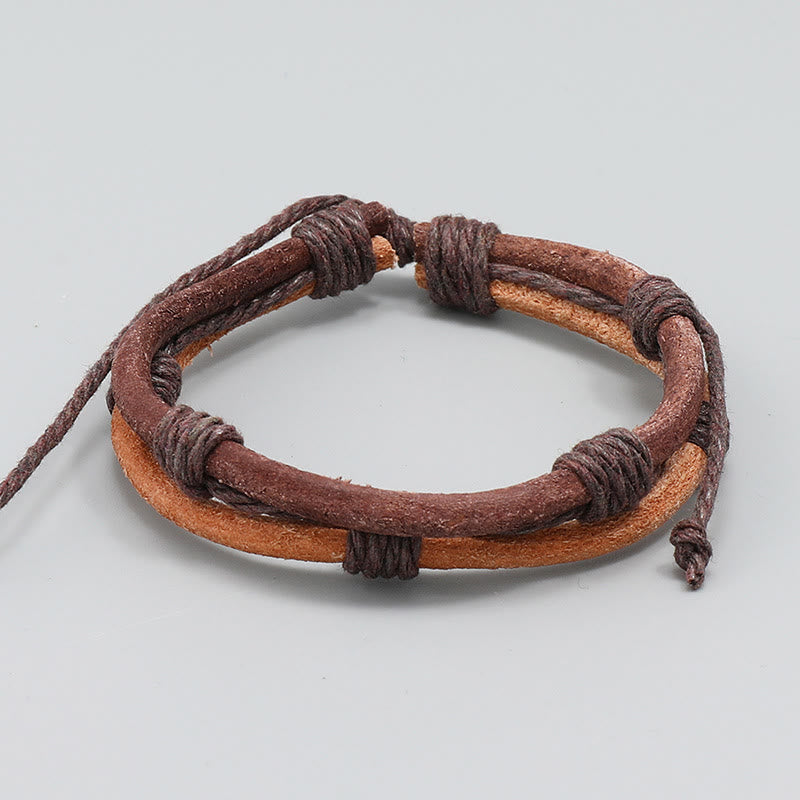 Fortune Jewel Vintage Leather Hand-woven Hemp Rope Strength Bracelet